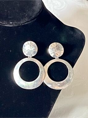 Vintage Hammered Silver Door Knocker Drop Earrings